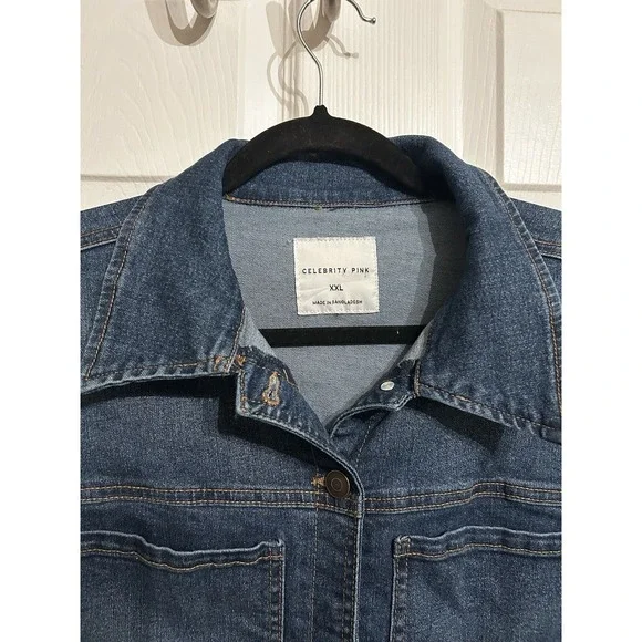 Celebrity Pink XXL Romper Jumper Denim Blue Jeans Dark Wash Western Button Up - Picture 4 of 14